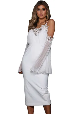 Белое платье в стиле ампир с шифоновыми рукавами и кружевом арт.75853 -  купить в Уфе