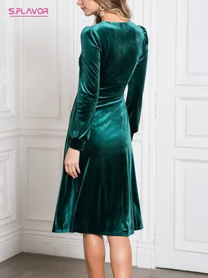 S.FLAVOR элегантный зеленый Цвет женские бархатные платья для женщин в  винтажном стиле, с длинным рукавом, тонкая вечерние платья в стиле ретро  платье трапециевидной формы - купить по выгодной цене | AliExpress