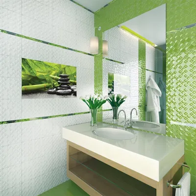 Зеленая керамическая плитка для ванной - 56 фото