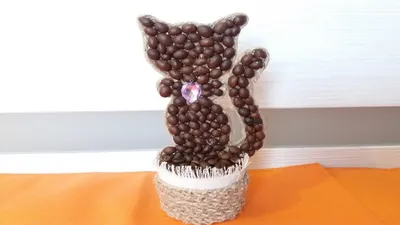 DIY Идея декоративной поделки своими руками \"КОШКА ИЗ КОФЕЙНЫХ ЗЁРЕН\"  мастер-класс - YouTube