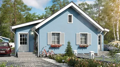 В какой цвет покрасить фасад дома снаружи, если крыша зеленая, коричневая  или синяя - 23 фото
