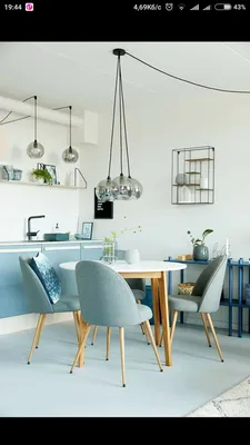 Вариант светильников над обеденным столом | Интерьер кухни, Синие гостиные,  Интерьер