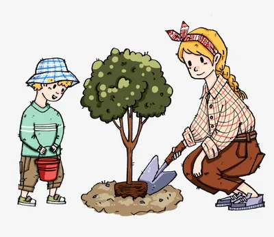 Иллюстрация посадки деревьев Посадка деревьев мать дети PNG , Нарисованная,  Мультфильм иллюстрация, лопата PNG картинки и пнг PSD рисунок для  бесплатной загрузки
