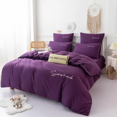 Комплект постельного белья Однотонный Сатин с Вышивкой CH027 Полуторный  Темно-фиолетовый по цене 3534 руб — купить в интернет-магазине  Touchmehome.ru