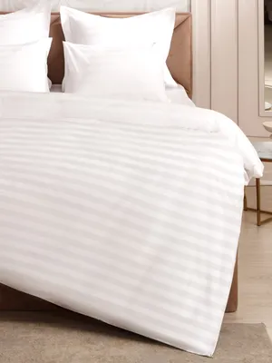 Комплект постельного белья Страйп Сатин 3см 400TC белый купить с доставкой  - MariaG Home