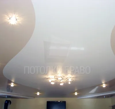 Бежево-белый волнообразный натяжной потолок НП-1627 - цена от 1580 руб./м2
