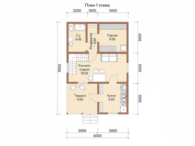 Баня из бруса с комнатой отдыха 6х9 «Дачная», с кухней и жилыми комнатами