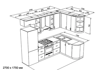 Проект угловой кухни Вариант 6 - Просчеты проектов угловых кухонь - Проекты  кухонь - Запорожье