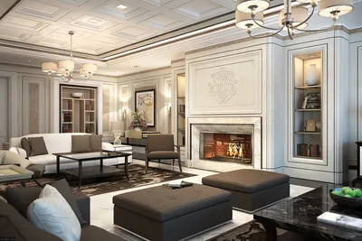 Дизайн классической гостиной с камином - Smart Design