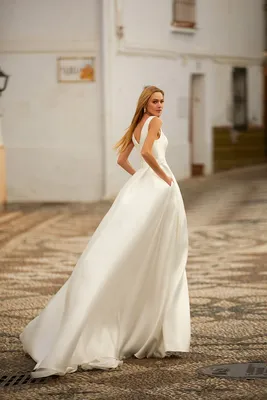Белое Атласное Свадебное Платье LORIE для женщин, пляжные платья невесты в  стиле бохо, простое платье принцессы с V-образным вырезом для вечеринки,  карманы, 2020 - купить по выгодной цене | AliExpress