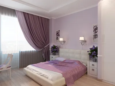 Лиловые шторы в спальне - 64 фото