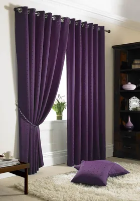 Фиолетовые шторы в интерьере спальни, гостиной и кухни: фото идеи