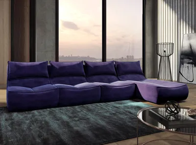 Купить модульный диван с оттоманкой PONTOS 10 глубокого фиолетово-чёрного  цвета в интернет-магазине мебели Vosart