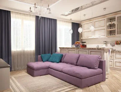 Лиловый диван в интерьере гостиной (35 фото)