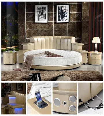 Мебель для спальни круглой кожаная кровать светодиод свет Отель круглая  кровать аудио двуспальная кровать популярный Музыкальная кровать Cy006  купить с доставкой, отызвы фото.
