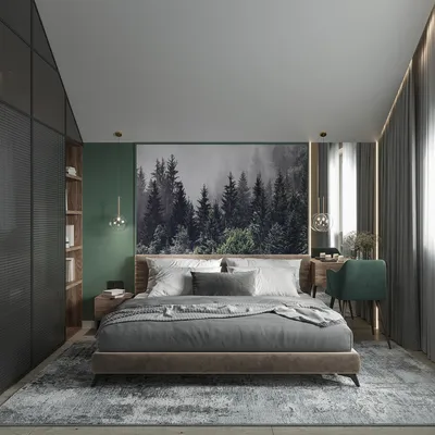 Спальня в серо-зеленых тонах - Проект из галереи 3D Моделей