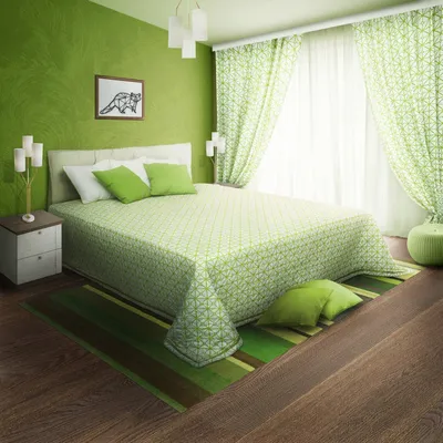 Спальня в светло зеленых тонах - 75 фото