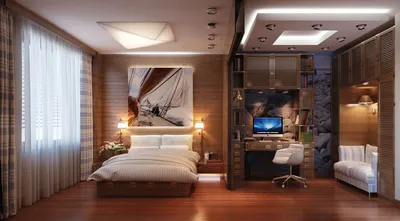 Спальня и кабинет в одной комнате - 75 фото