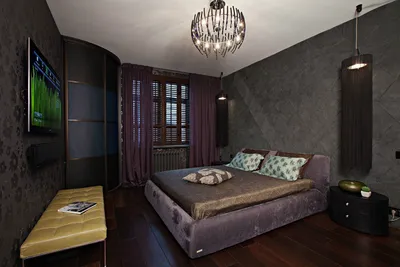 Стильная спальня с темными обоями Стоковое Фото - изображение насчитывающей  самомоднейше, роскошь: 147128254