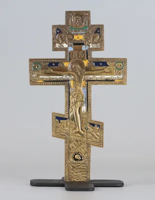 Купить старинный Крест Распятие Христово с эмалью в антикварном магазине  Оранта в Москве артикул 359-18
