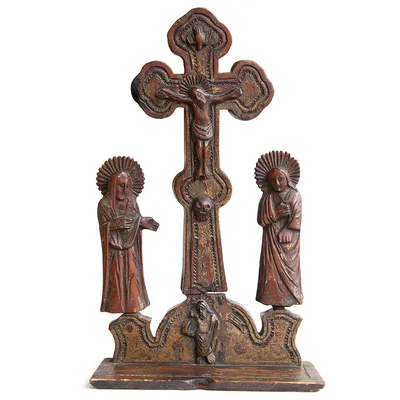 Старинный деревянный Крест Распятие Христово с предстоящими святыми.  Палестина, Иерусалим 1870-1890 год | салон Наследие Предков