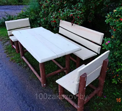 Комплект садовой деревянной мебели. Деревянный стол + деревянные скамейки.  - купить по лучшей цене в Минске от компании \"И П Крючкова И. В.\" - 46641581