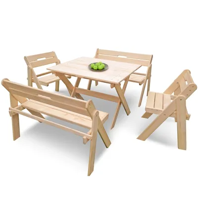 Купить Комплект садовой мебели \"на 6 человек\" складной деревянный (Стол,  Скамейки, Стулья) КСС-01 из массива дерева в интернет-магазине Wooden-World