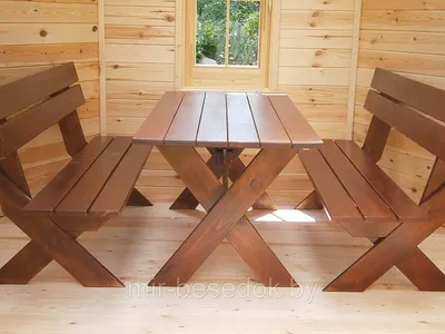 Купить Комплект мебели садовой деревянной (стол и две скамейки) 0005 в  Минске
