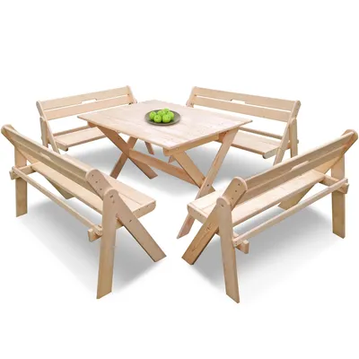Купить Комплект садовой мебели \"на 8-10 человек\" складной деревянный (Стол,  4 Скамейки) КСС-04 из массива дерева в интернет-магазине Wooden-World