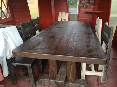 Деревянный стол в беседку - 71 фото
