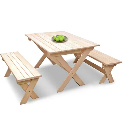 Купить Комплект садовой мебели \"на 4-6 человек\" (1,2м) складной деревянный ( стол, 2 лавки) КСЛ-02 из массива дерева в интернет-магазине Wooden-World