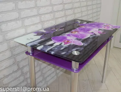 Стол стеклянный с фотопечатью \"Фиолетовая орхидея\