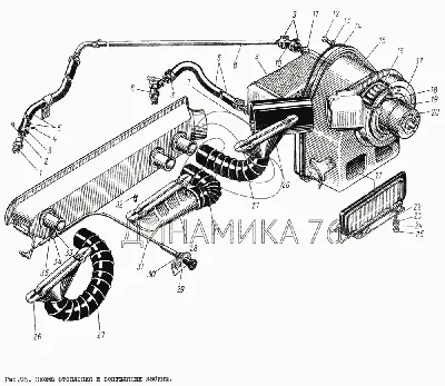 Схема отопления и вентиляции кабины на ЗИЛ-131 - Схема, каталог деталей,  стоимость, запчасти (1417)