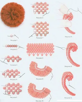 схема плетение розочки из бисера | Руководства по бисероплетению, Ювелирные  изделия из бисера, Техники плетения бисером