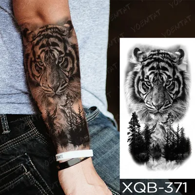 Водонепроницаемые временные рукава тату-наклейки Тигр лес Гора река Лев тату  на руку боди-арт искусственная тату для мужчин женщин черный - купить по  выгодной цене | AliExpress