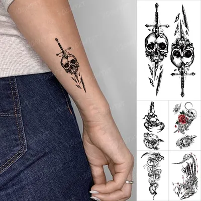 Переводные водонепроницаемые временные тату-наклейки, Череп, Скорпион,  змея, крест, меч, искусственные татуировки на запястье для мужчин и женщин  - купить по выгодной цене | AliExpress
