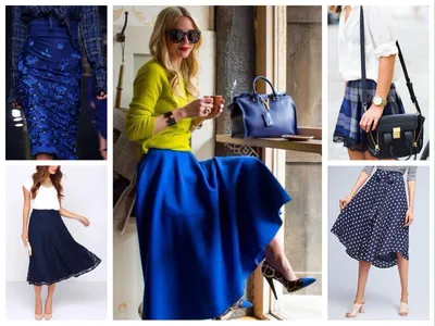 Синяя юбка - с чем носить и комплектовать различные фасоны