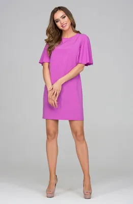 Пурпурное платье прямого силуэта из легкой ткани «ниагара» DSP-318-28  купить в интернет-магазине latrendo.ru
