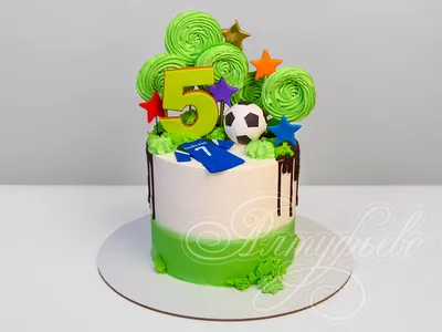 Торт для мальчика 1504121 детский мальчикам на 5 лет с футбольным мячом  стоимостью 5 350 рублей - торты на заказ ПРЕМИУМ-класса от КП «Алтуфьево»
