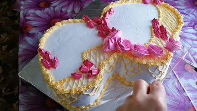 Торт \" Два Сердца \". Украшение БЗК кремом. Cake \"Two Hearts\". Tickling  Protein Custard Cream - YouTube