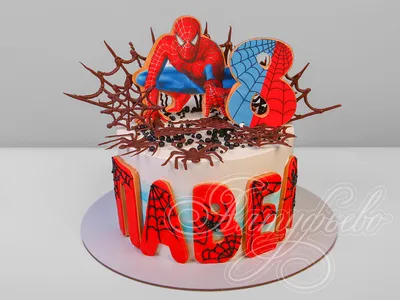 Торт Spider-Man 16014721 одноярусный без мастики на день рождения мальчика  в 8 лет стоимостью 4 590 рублей - торты на заказ ПРЕМИУМ-класса от КП  «Алтуфьево»