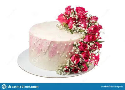 Торт цветов на праздник с цветами росес На белом фоне Стоковое Фото -  изображение насчитывающей кондитерская, влюбленность: 166992526