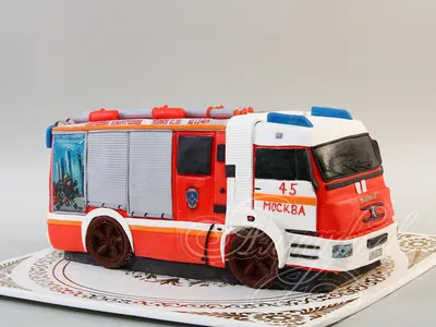 Торт пожарная машина КАМАЗ 1502218 стоимостью 12 250 рублей - торты на  заказ ПРЕМИУМ-класса от КП «Алтуфьево»