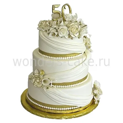 Свадебный торт 3 яруса золотой (T6285) на заказ по цене 1050 руб./кг в  кондитерской Wonders | с доставкой в Москве