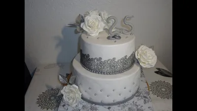 Двухъярусный торт на серебряную свадьбу/Zweistöckige Torte für  Silberhochzeit - YouTube