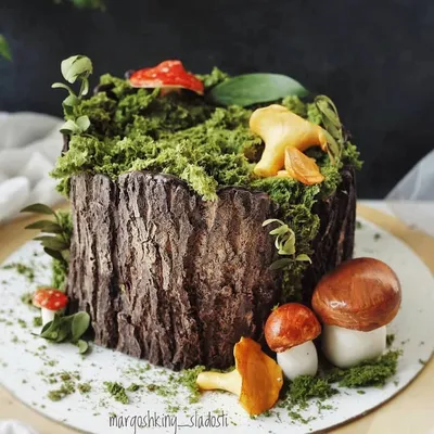Торт пень с грибами - 76 фото