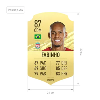 Футбольная карточка Фабіньйо Фабиньо Fabinho FIFA ULTIMATE TEAM (FUT) A4  (21x30см): продажа, цена в Киеве. Товары для болельщиков от \"BPRO CARDS\" -  1256841747