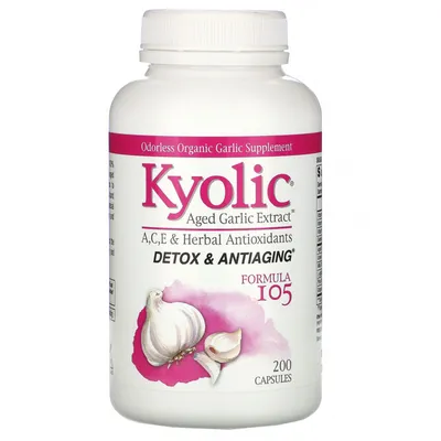 Kyolic, Aged Garlic Extract, формула 105 для детоксикации и омоложения, 200  капсул c доставкой с iHerb.com