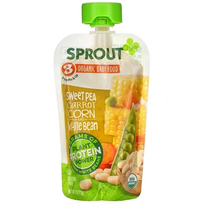 Sprout Organic, Детское питание, от 8 месяцев и старше, душистый горошек,  морковь, кукуруза и белая фасоль, 4 унции (113 г) c доставкой с iHerb.com