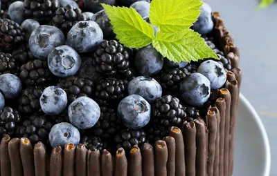 Обои макро, лист, ягоды, шоколад, черника, торт, ежевика картинки на  рабочий стол, раздел еда - скачать